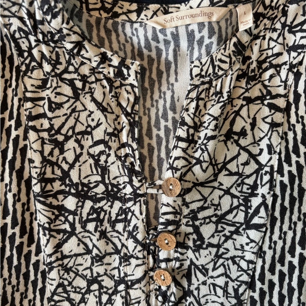 Soft Surroundings Black & Cream Mixed Print Raven Dress Size L | Boho Artsy - Picture 7 of 11